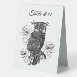 Beautiful Owl and Orchids Table Number Tent