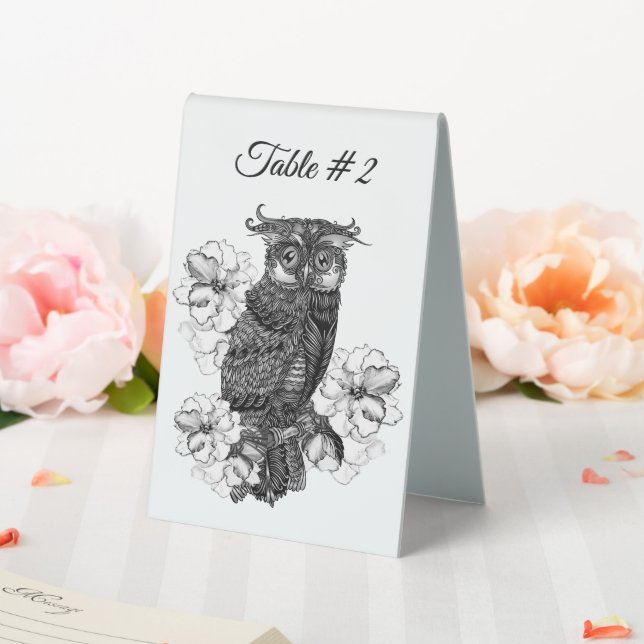 Beautiful Owl and Orchids Table Number Tent (In SItu (Wedding))