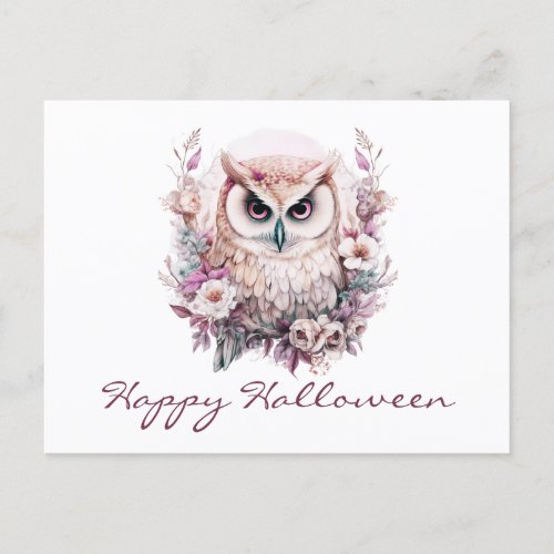 Beautiful Owl Floral Happy Halloween Holiday Postcard