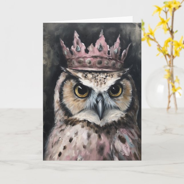 Beautiful Owl in a Crown all occasions Card (Yellow Flower)