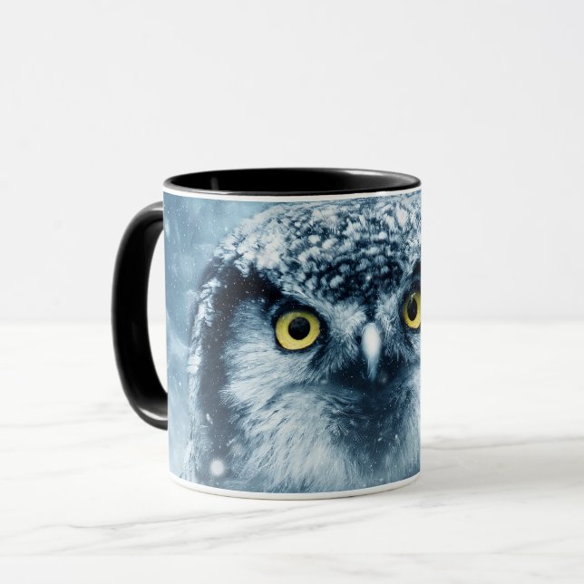 Beautiful Owl in snow Mug (Front Left)
