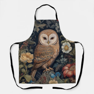 Beautiful owl in the garden art nouveau style apron