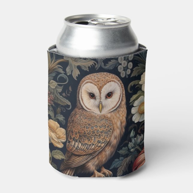 Beautiful owl in the garden art nouveau style can cooler (Can Front)