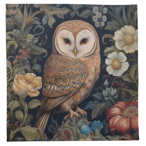 Beautiful owl in the garden art nouveau style cloth napkin
