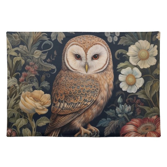 Beautiful owl in the garden art nouveau style cloth placemat (Front)