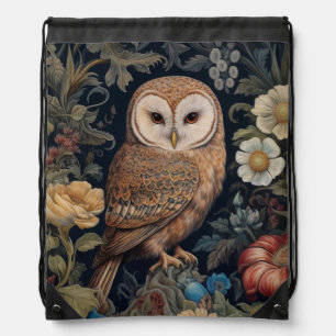 Beautiful owl in the garden art nouveau style drawstring bag