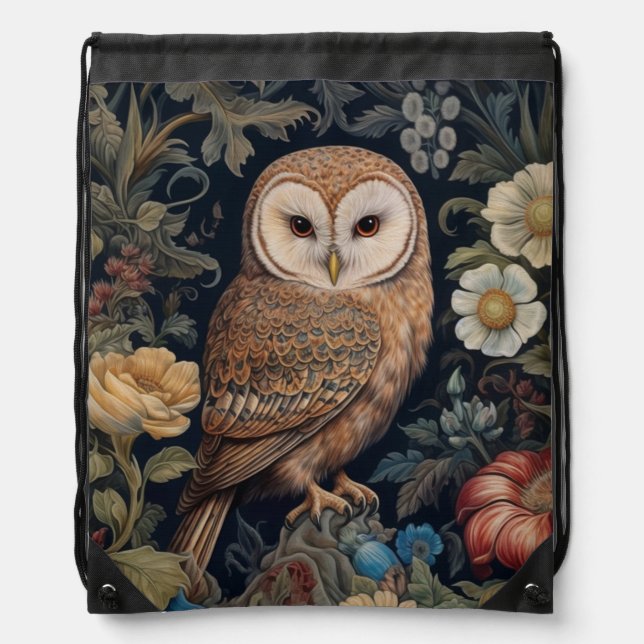 Beautiful owl in the garden art nouveau style drawstring bag (Front)