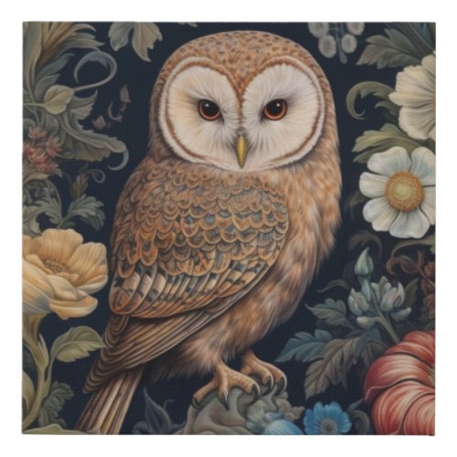 Beautiful owl in the garden art nouveau style faux canvas print