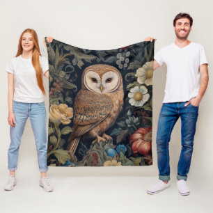 Beautiful owl in the garden art nouveau style fleece blanket