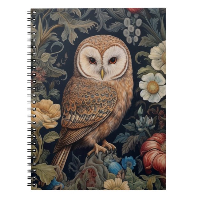 Beautiful owl in the garden art nouveau style notebook (Front)