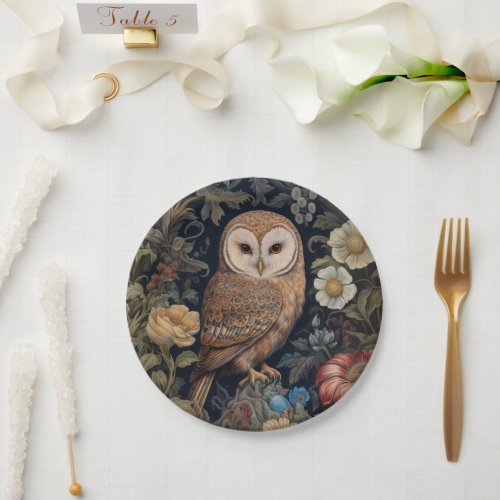 Beautiful owl in the garden art nouveau style paper plates