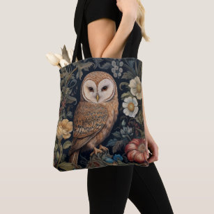 Beautiful owl in the garden art nouveau style tote bag