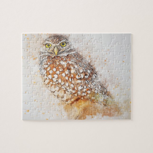 Beautiful Owl Painting | Awesome White Brown Owl Jigsaw Puzzle (Horizontal)
