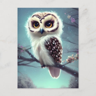 Beautiful Owl Painting on a Branch at Night. Postcard
