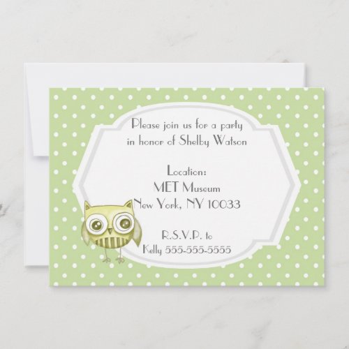 Beautiful Owl with Pastel Polka Dots Custom Teal Invitation