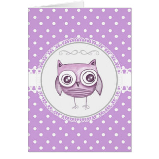 Beautiful Owl with Pastel Polka Dots Lavender Cards