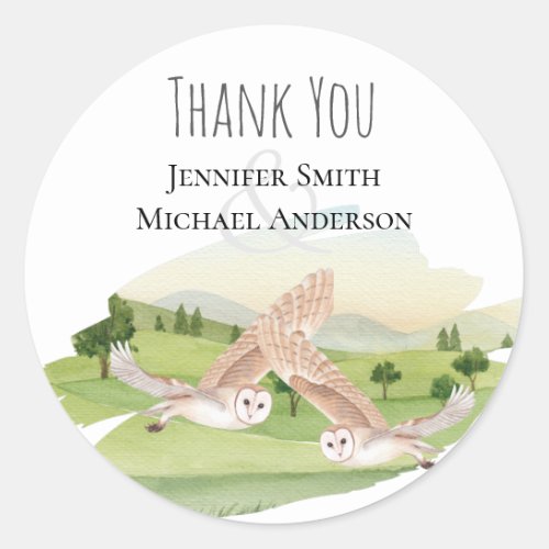 Beautiful OWLS Wedding Classic Round Sticker