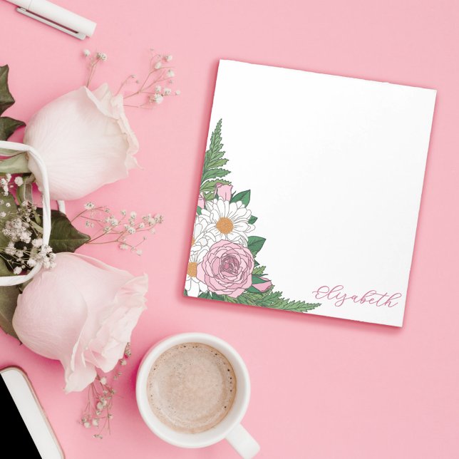 Beautiful Ox-eye Daisies Pink Roses Floral Notepad (Creator Uploaded)