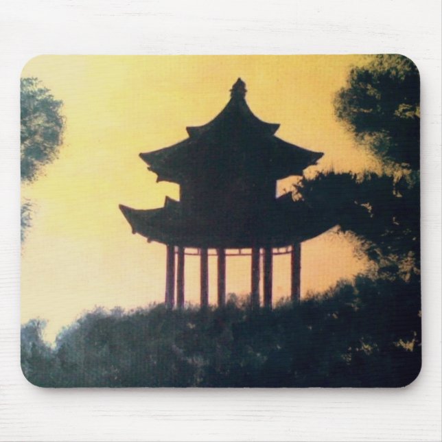 Beautiful Pagoda Silhouette Art Sunset Landscape Mouse Pad (Front)