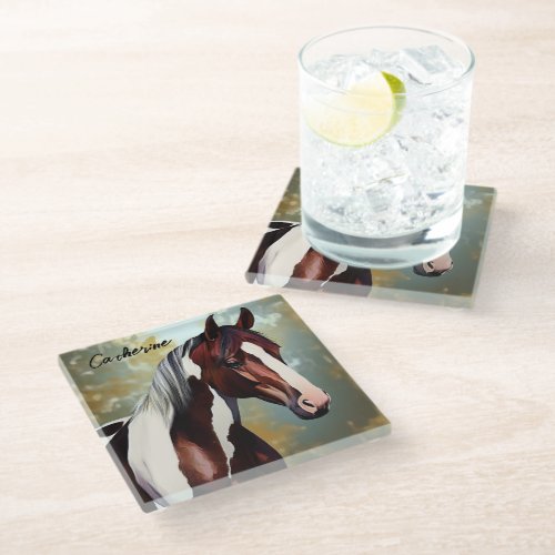 Beautiful Paint Horse Glass Coaster