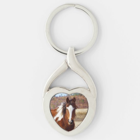 Beautiful Paint Horse Heart Keychain