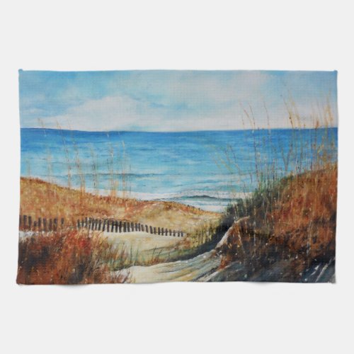 Beautiful Painted Beach And Sand Dunes Painting Kitchen Towel