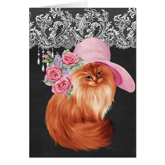 Beautiful painted cat in Victorian Hat on Chalkboa (Front)