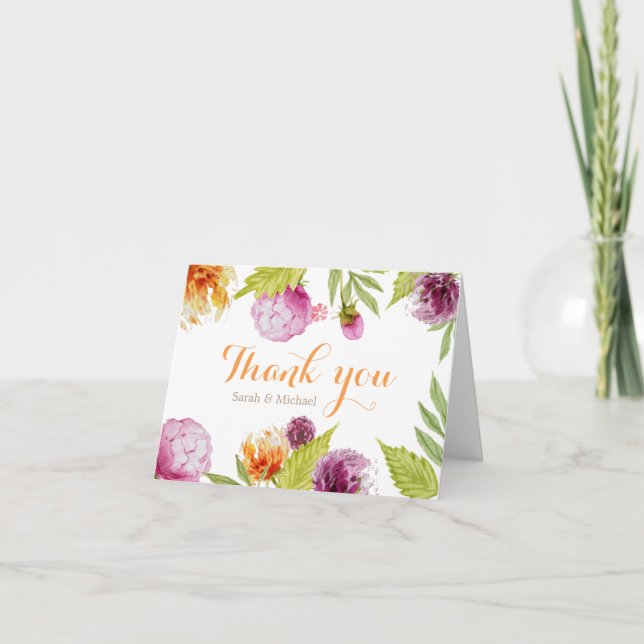 Beautiful Painted Floral Thank You Script Card (Front)