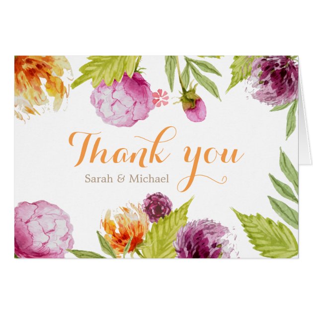 Beautiful Painted Floral Thank You Script Card