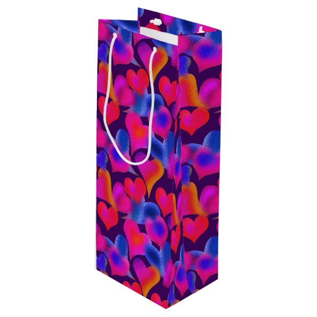 Beautiful Painted Hearts | Valentine's Day Wine Gift Bag (Front Angled)