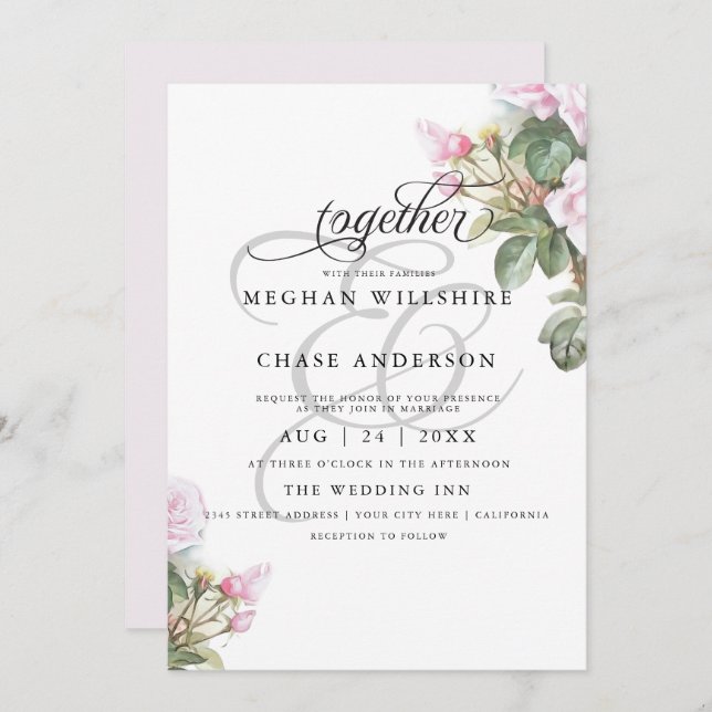 Beautiful Painted Pink Roses  BarefootBride™ Invitation (Front/Back)
