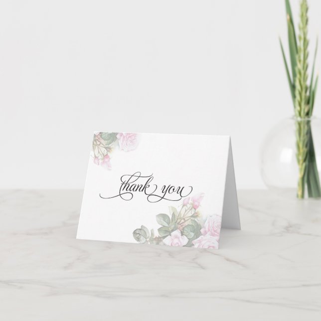 Beautiful Painted Pink Roses  BarefootBride™ Thank You Card (Front)