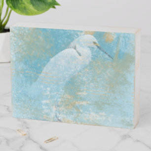 Beautiful Painted Snowy Egret Decor Wooden Box Sign