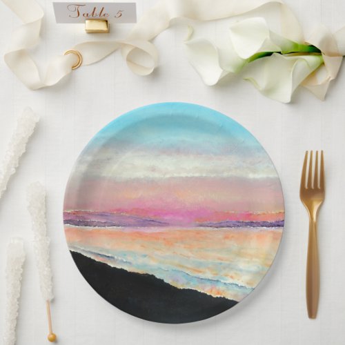 Beautiful Painted Sunset In Pastels  Paper Plate