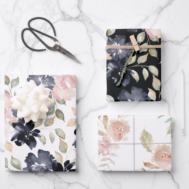 beautiful painted watercolor flowers wrapping paper sheets (Front)