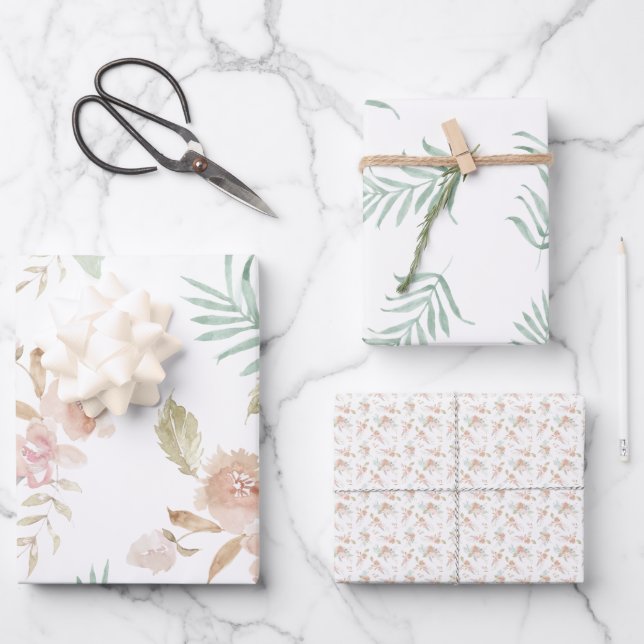 beautiful painted watercolor soft flowers wrapping paper sheets (Front)