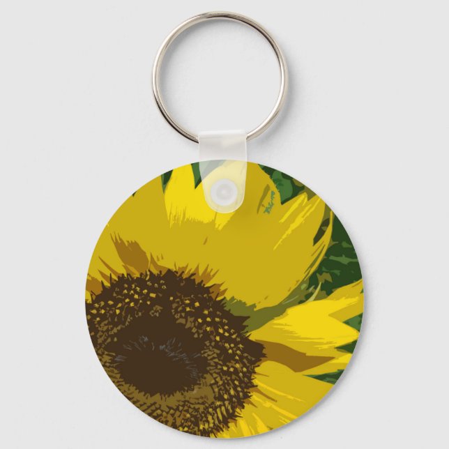 Beautiful Painted Yellow Sunflower Vibrant Flower Keychain (Front)