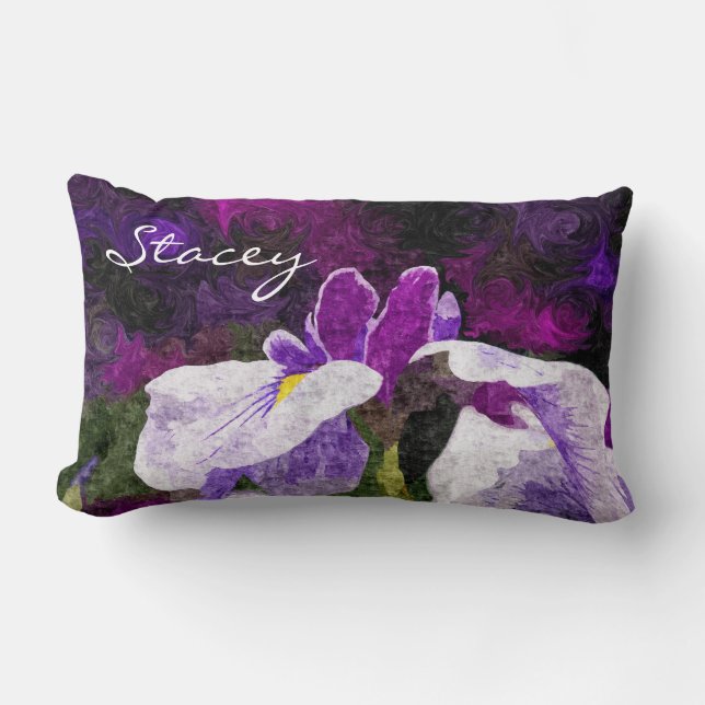 Beautiful Painterly Iris Flower Purple Violet Pink Lumbar Pillow (Front)