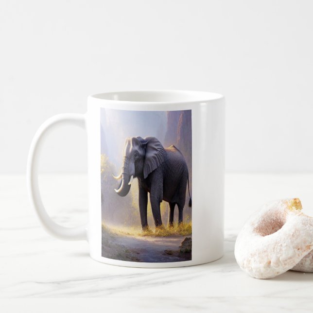 Beautiful Painting of an Elephant in its Nature Coffee Mug (With Donut)