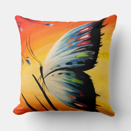 Beautiful Painting of Butterfly on Throw Pillow