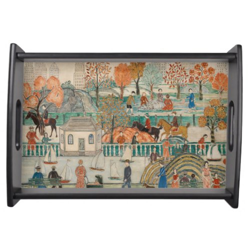 Beautiful Painting of Central Park Oil Vintage  Serving Tray