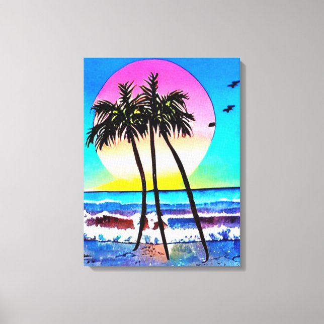 Beautiful Painting of Sunset at beach Canvas Print (Front)