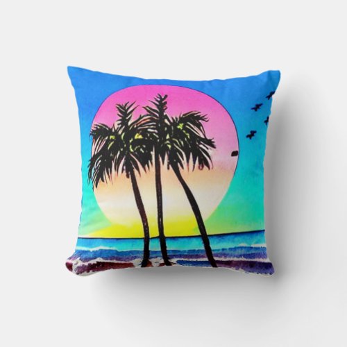 Beautiful Painting of Sunset at beach Throw Pillow