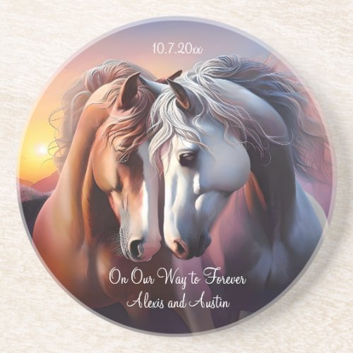 Beautiful Pair of Horses Forever Anniversary Coaster