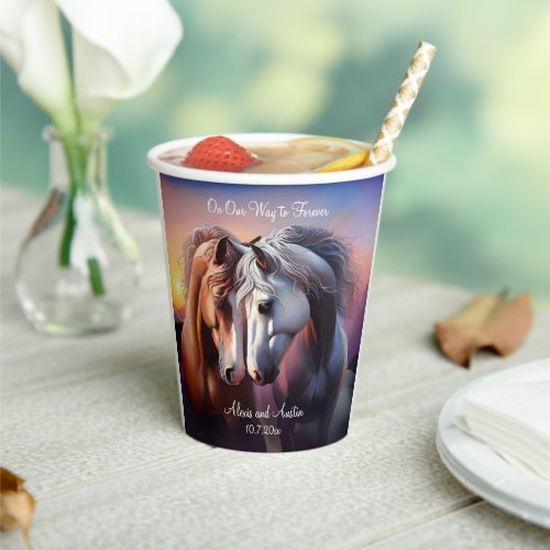 Beautiful Pair of Horses Forever Anniversary Paper Cups
