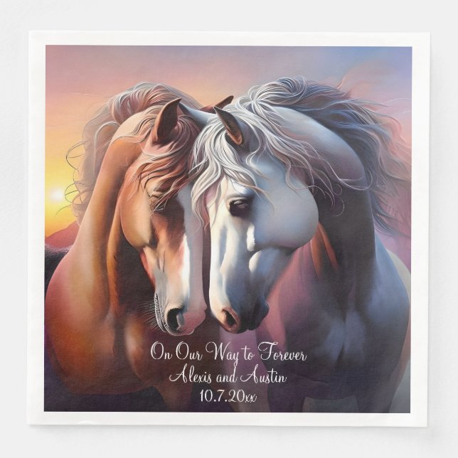 Beautiful Pair of Horses Forever Anniversary Paper Dinner Napkins (Front)