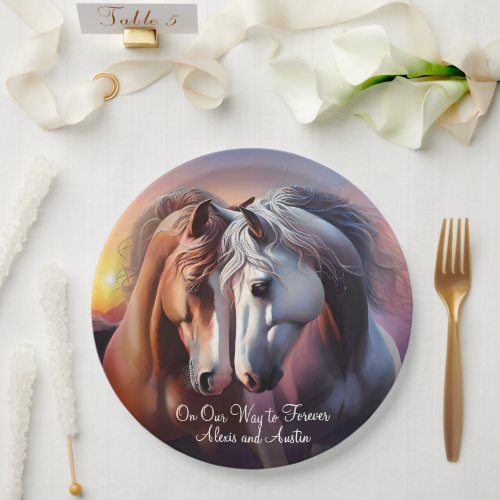 Beautiful Pair of Horses Forever Anniversary Paper Plates
