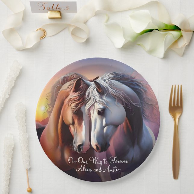 Beautiful Pair of Horses Forever Anniversary Paper Plates (Wedding)
