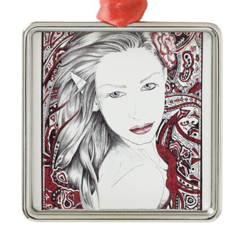 Beautiful Paisley Female Elf Metal Ornament