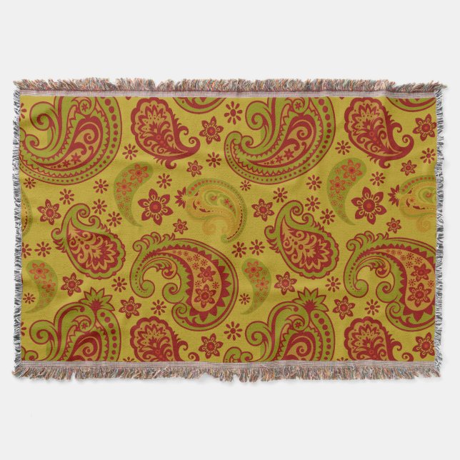 Beautiful Paisley | olive citron burgundy Throw Blanket (Front)